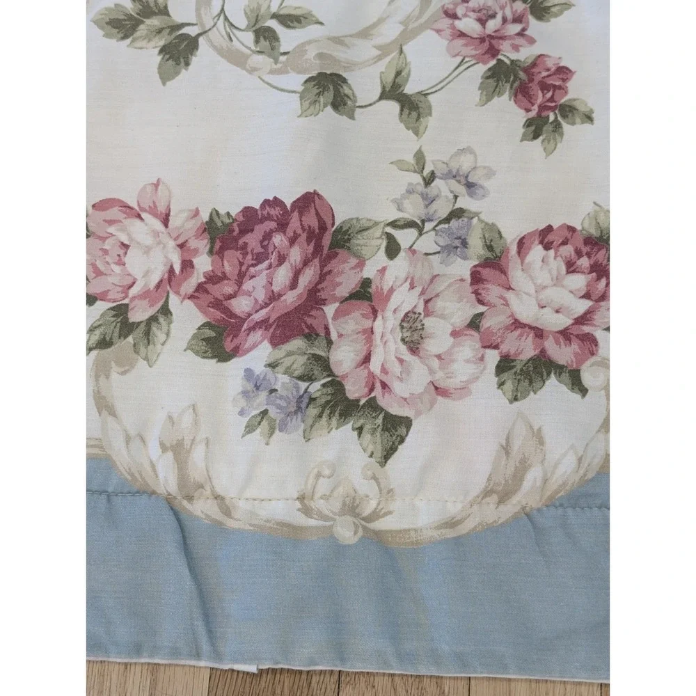 VTG French Country Pillow Sham Roses Robin Egg Blue 31x25
